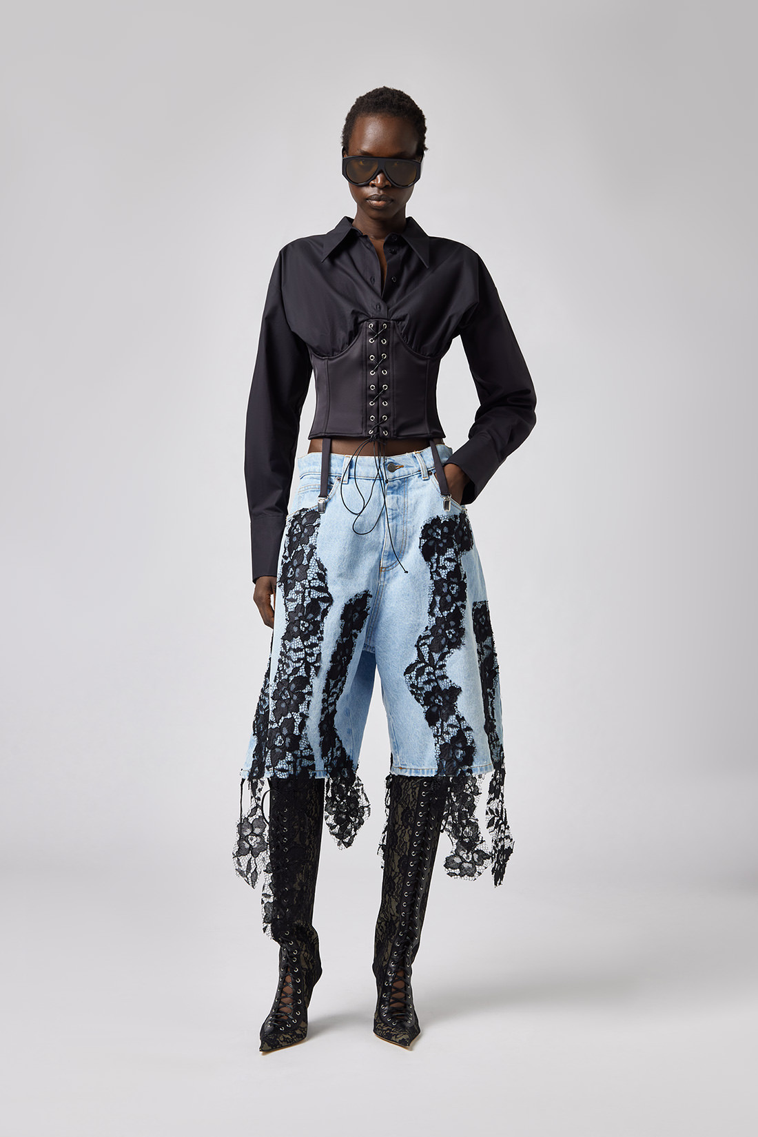 GIUSEPPE DI MORABITO: MAXI BERMUDA SHORTS WITH LACE DECORATIONS