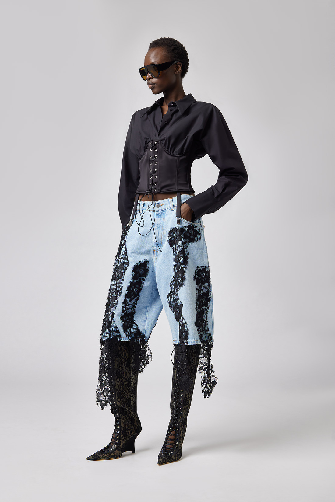 GIUSEPPE DI MORABITO: MAXI BERMUDA SHORTS WITH LACE DECORATIONS