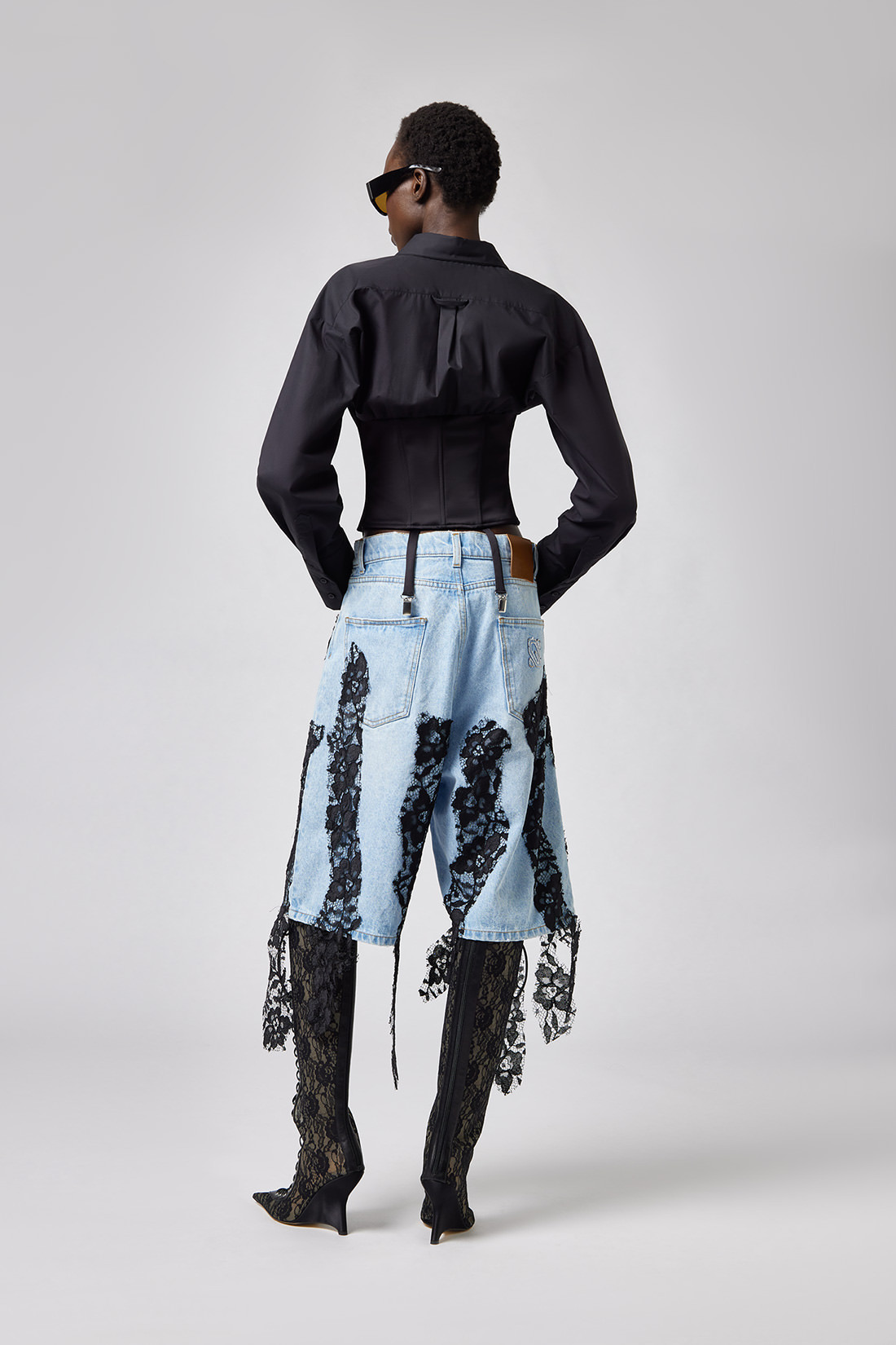 GIUSEPPE DI MORABITO: MAXI BERMUDA SHORTS WITH LACE DECORATIONS