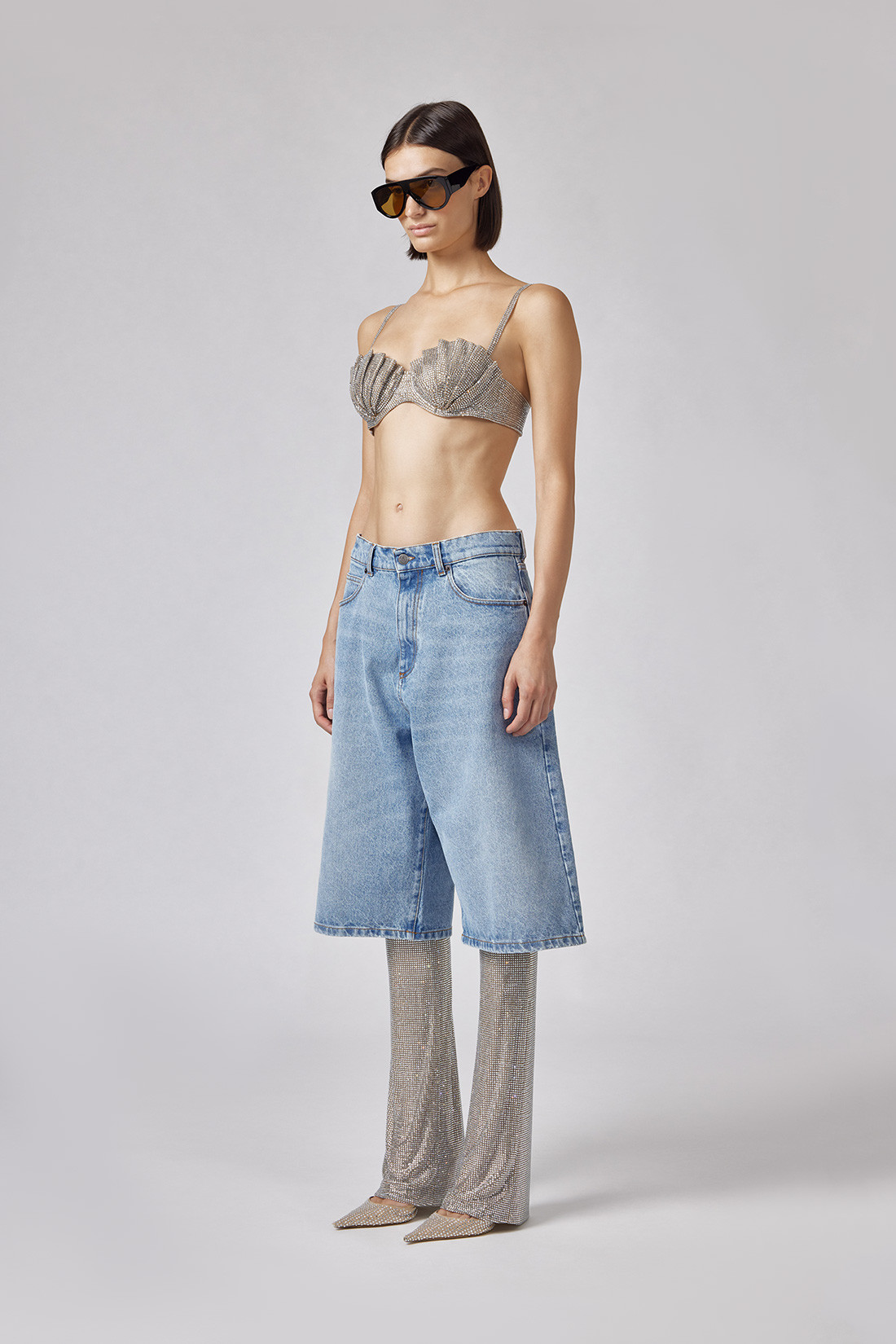 GIUSEPPE DI MORABITO: MAXI BERMUDA SHORTS WITH CRYSTAL INSERTS
