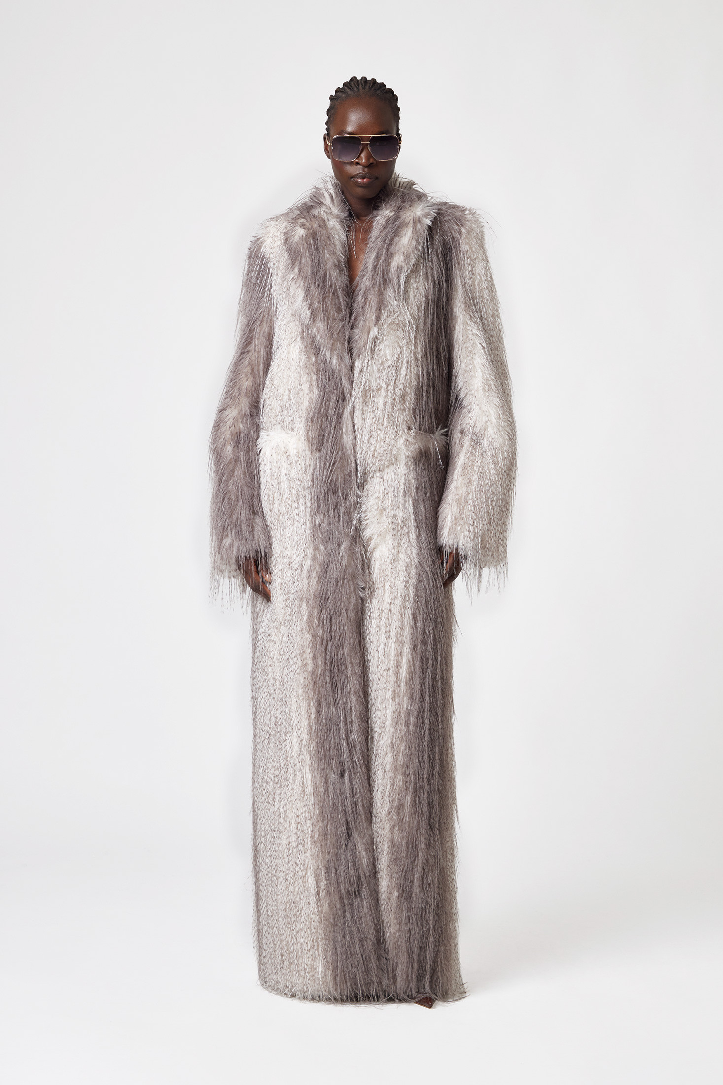 Maxi Faux Fur Coat With Lynx-effect Fur