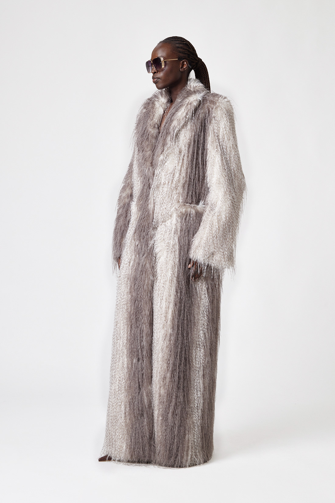 Maxi Faux Fur Coat With Lynx-effect Fur