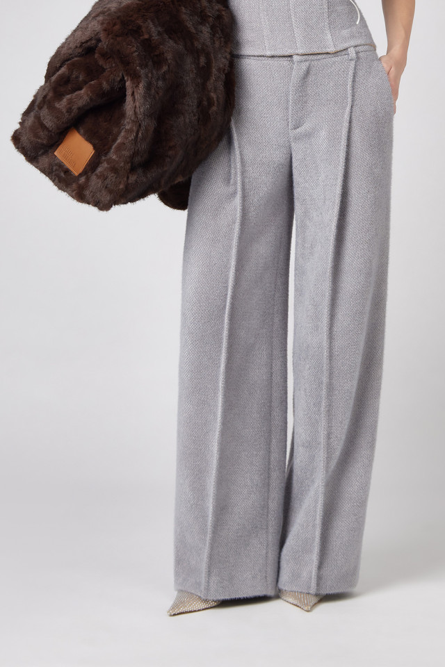 WIDE-LEG PANTS IN BOUCLE WOOL.