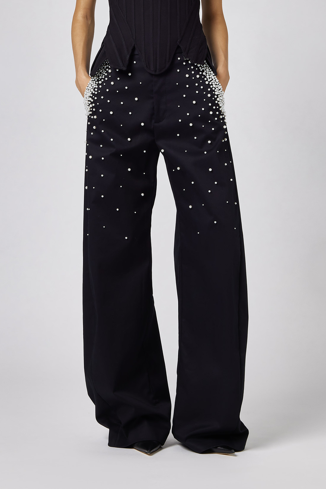 GIUSEPPE DI MORABITO: COTTON PANTS WITH PEARL DECORATIONS