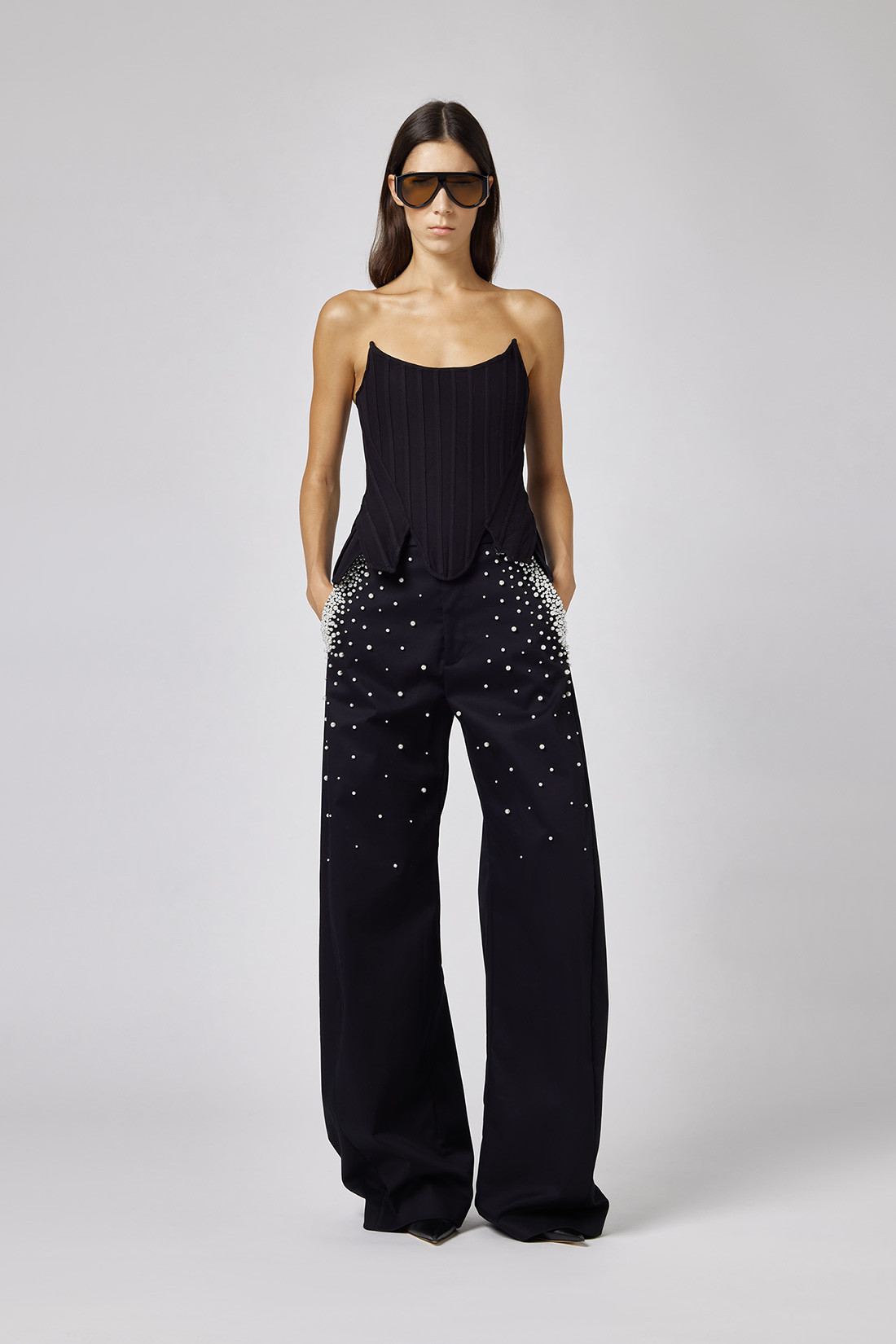 GIUSEPPE DI MORABITO: COTTON PANTS WITH PEARL DECORATIONS