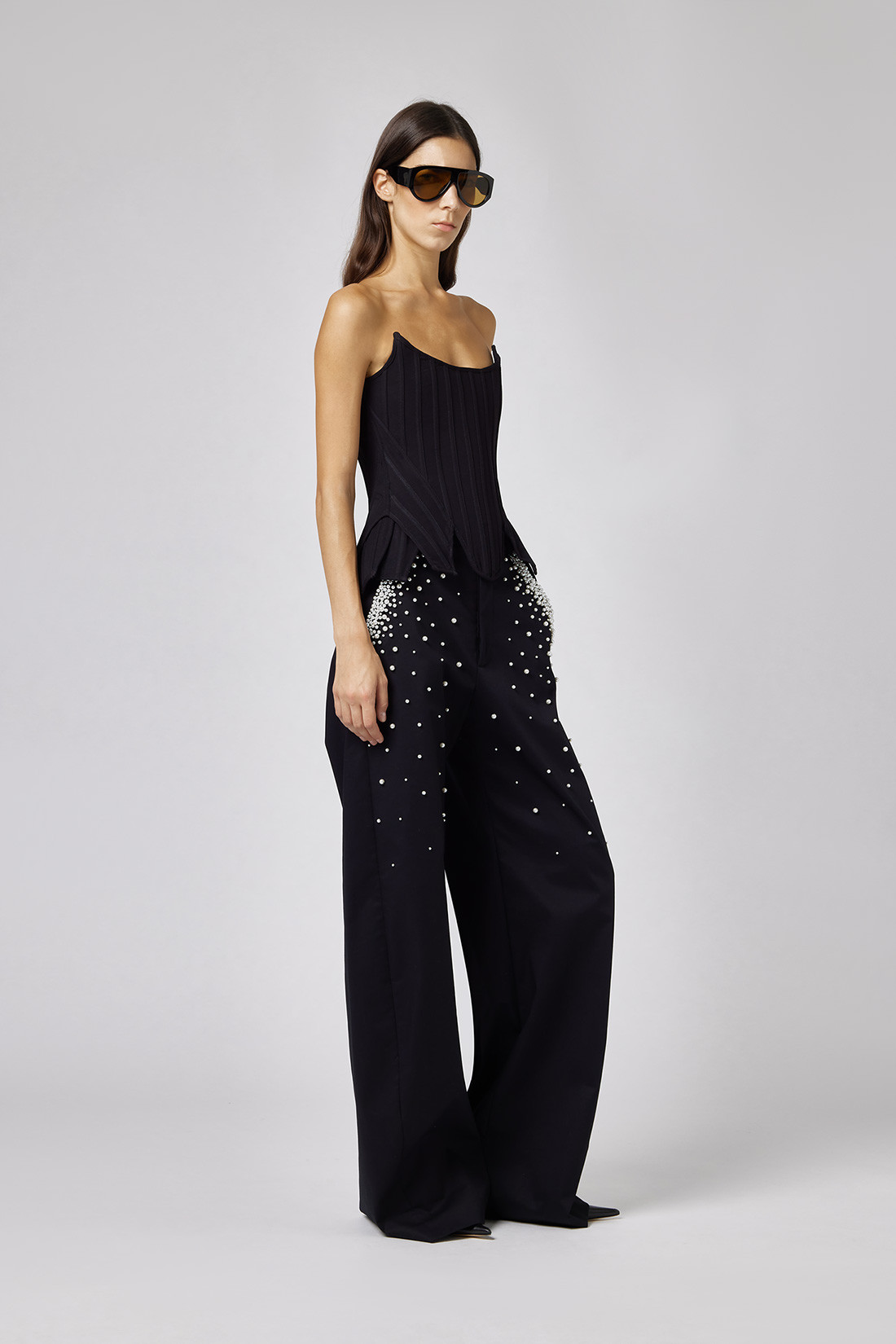 GIUSEPPE DI MORABITO: COTTON PANTS WITH PEARL DECORATIONS