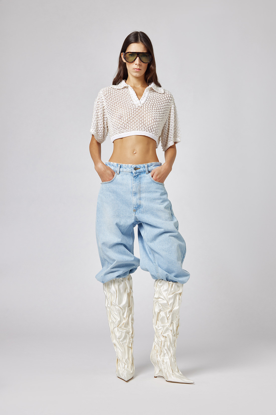GIUSEPPE DI MORABITO: KNIT POLO SHIRT WITH BEADED DECORATIONS