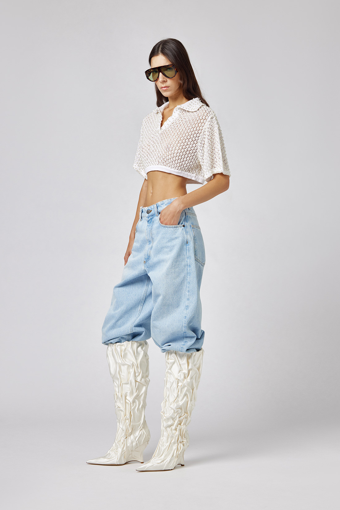 GIUSEPPE DI MORABITO: KNIT POLO SHIRT WITH BEADED DECORATIONS