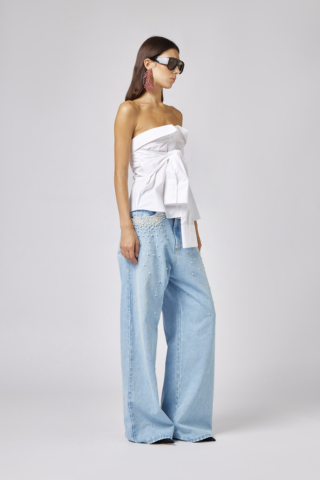 GIUSEPPE DI MORABITO: STRAPLESS SHIRT-STYLE TOP