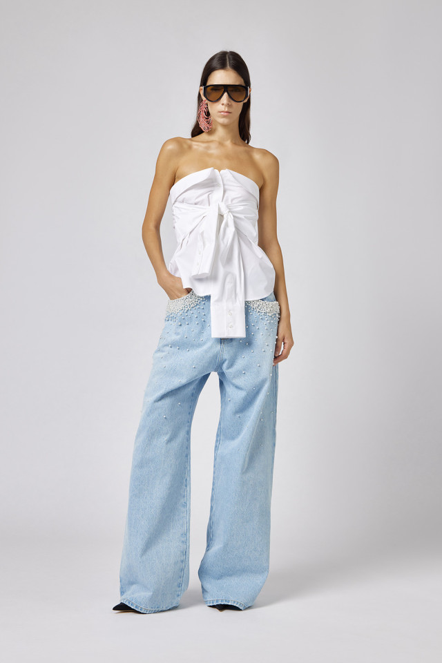 STRAPLESS SHIRT-STYLE TOP