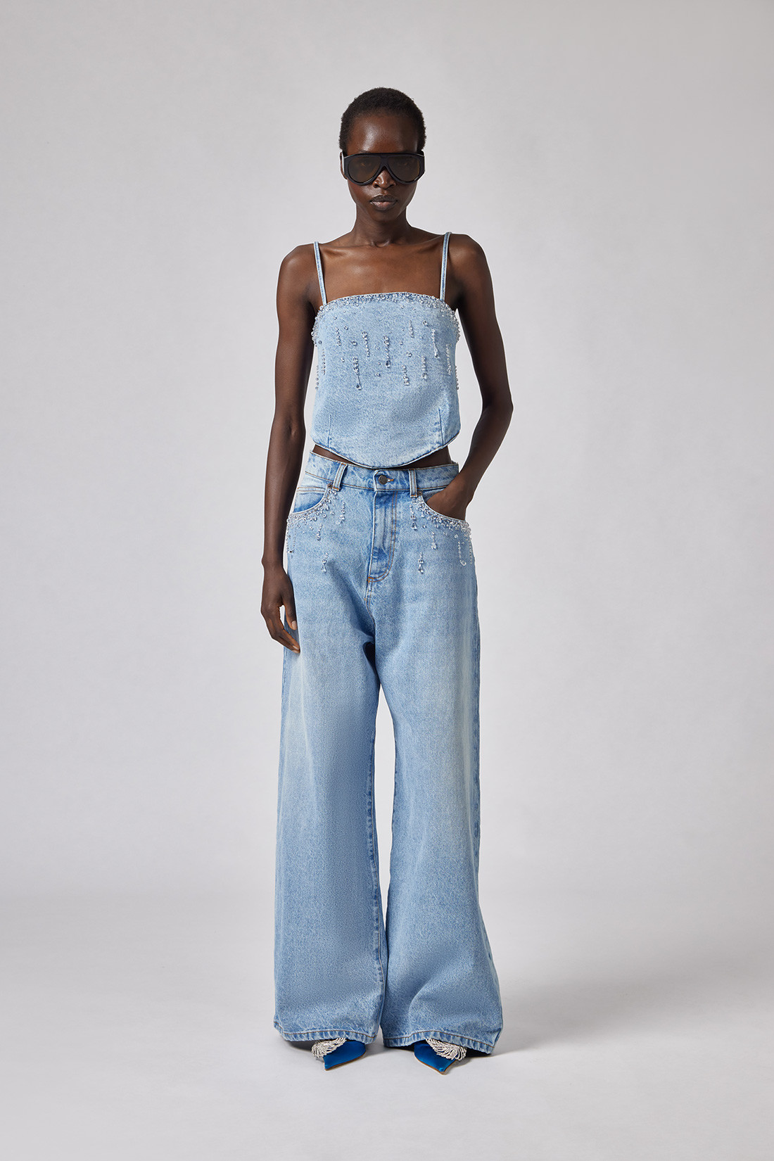 GIUSEPPE DI MORABITO: TOP IN DENIM CON APPLICAZIONI