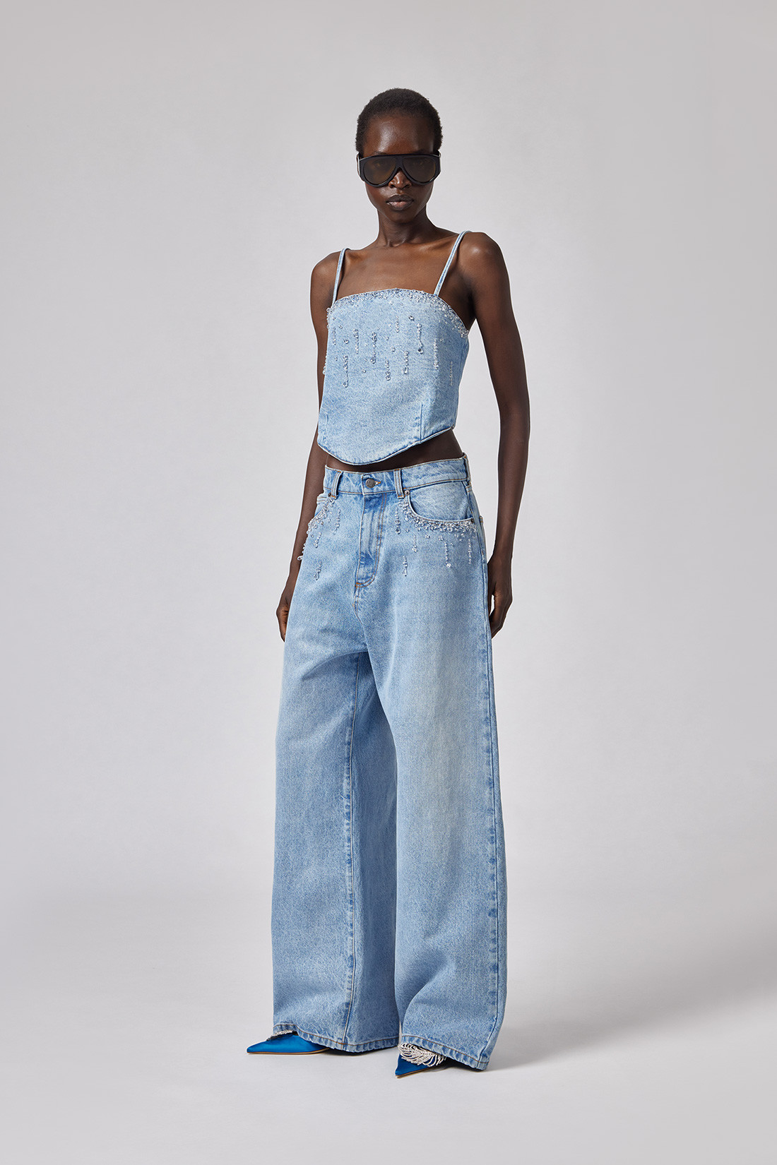 GIUSEPPE DI MORABITO: TOP IN DENIM CON APPLICAZIONI