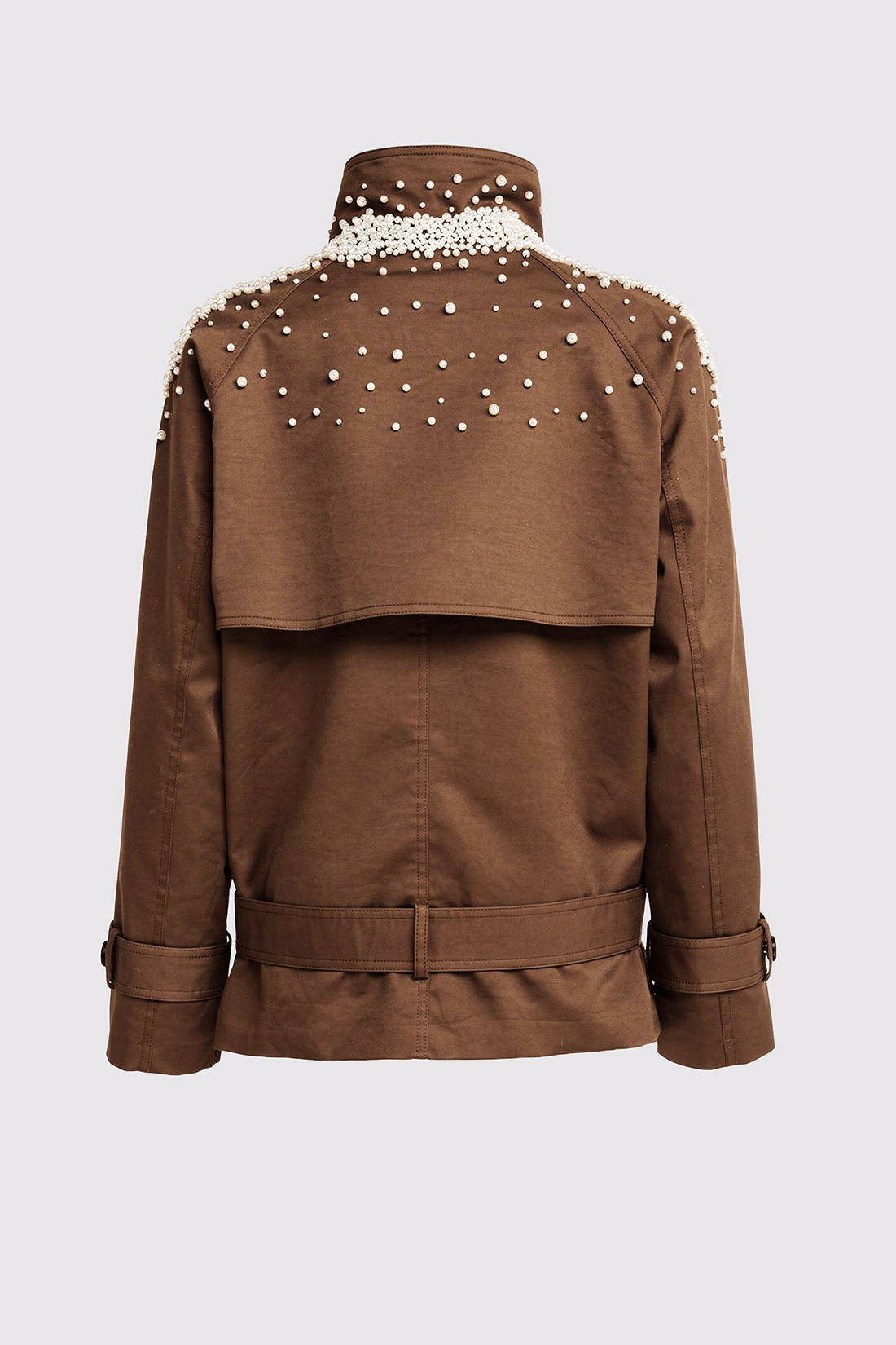 GIUSEPPE DI MORABITO: CROPPED TRENCH COAT WITH PEARL DECORATIONS