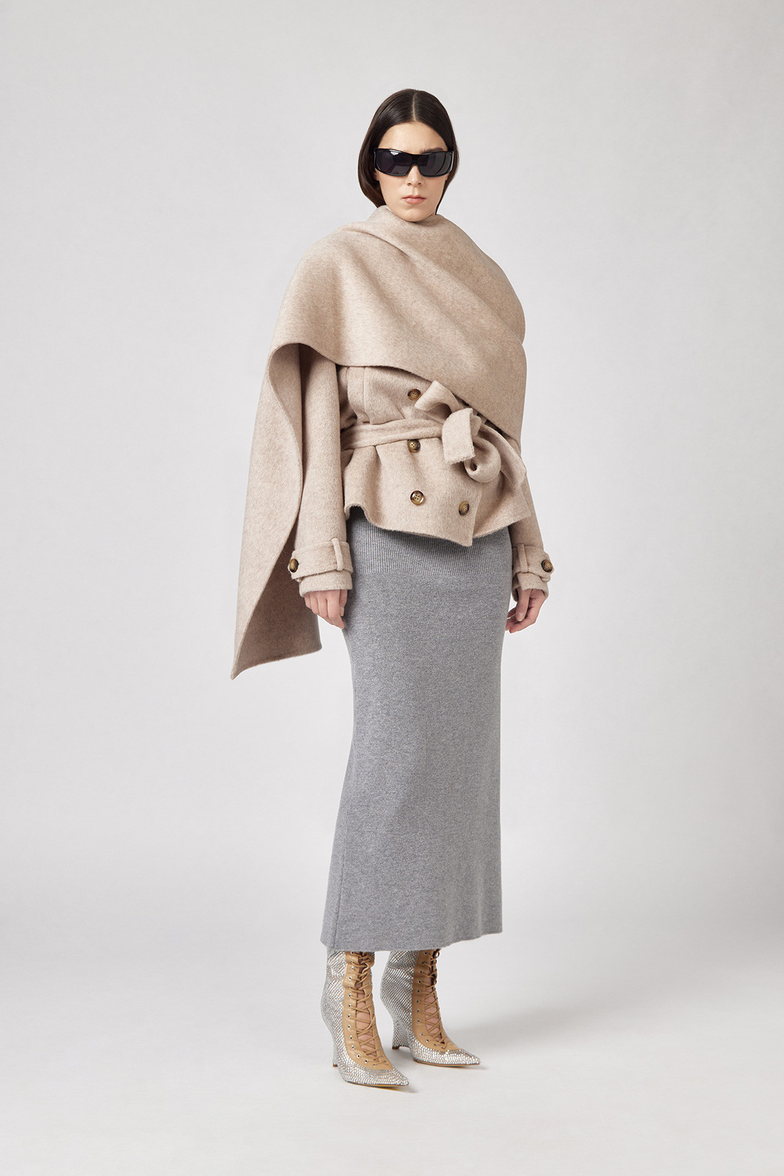 GIUSEPPE DI MORABITO: CROPPED TRENCH COAT IN WOOL