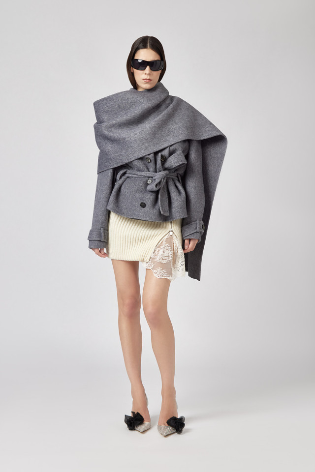 CROPPED TRENCH COAT IN WOOL
