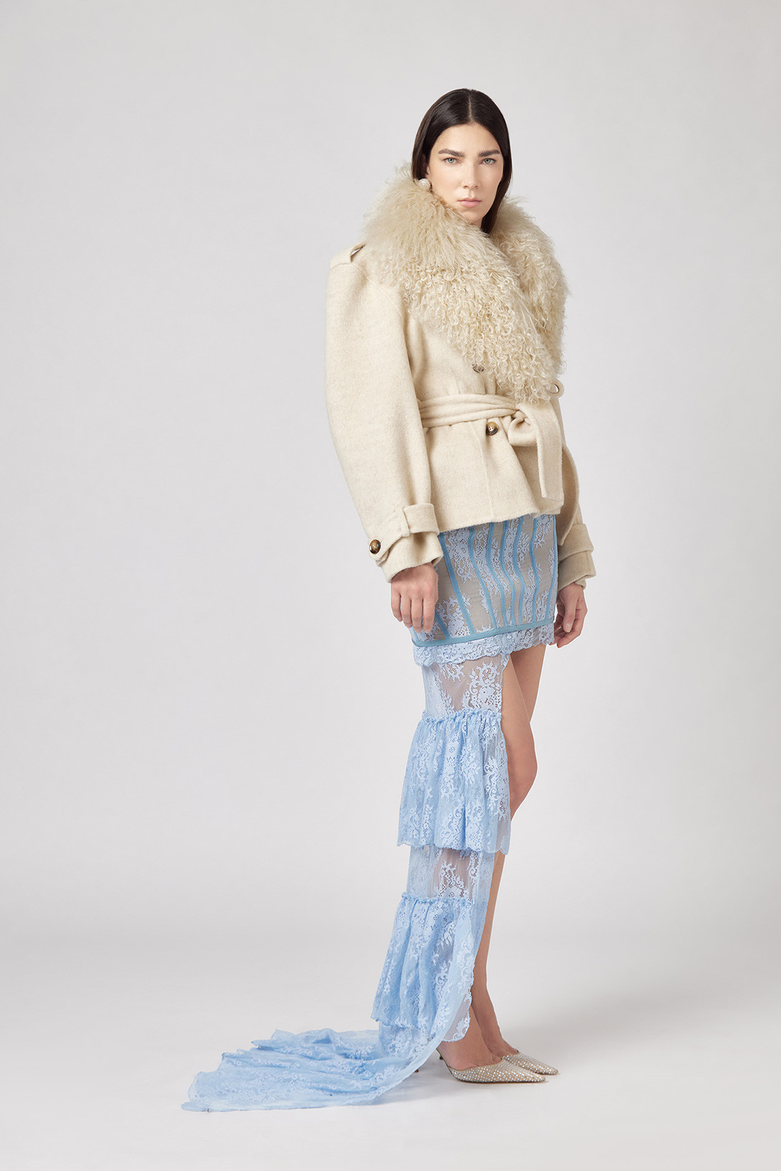 GIUSEPPE DI MORABITO: CROPPED TRENCH COAT IN WOOL